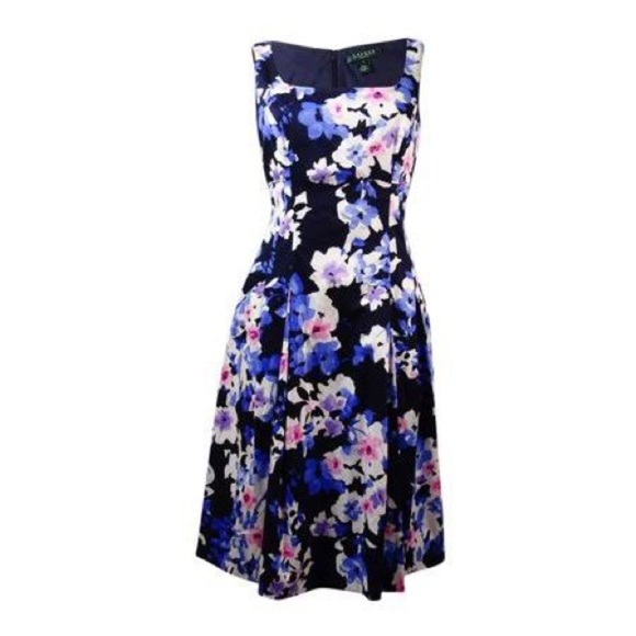 Lauren Ralph Lauren Floral Pleated A-Line Dress 8 - Picture 1 of 6